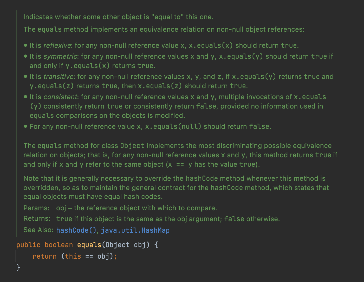 Object class equals() method